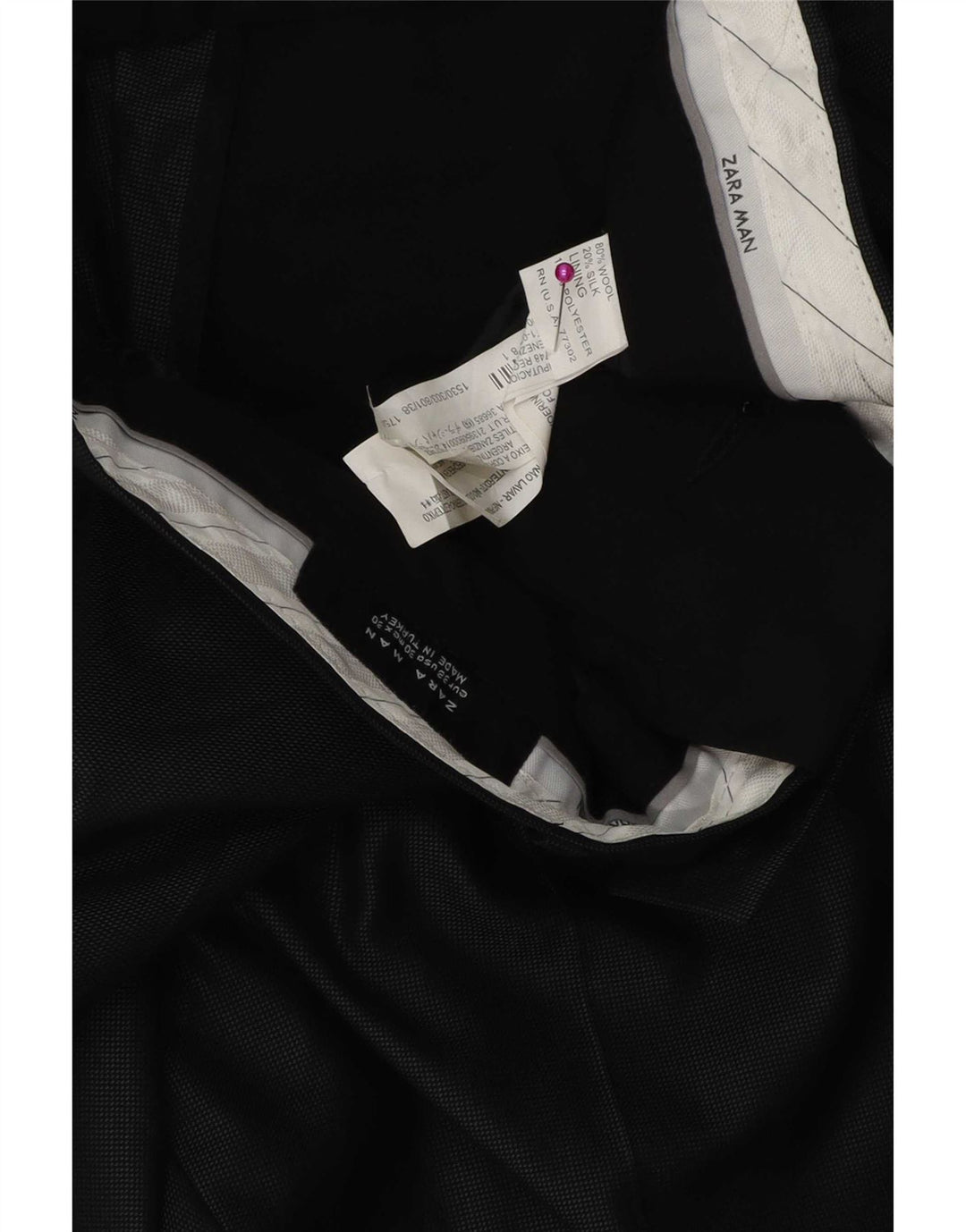 Pantaloni da abito dritti da uomo Zara EU 38 Small W30 L30 Poliestere nero