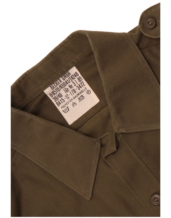 Camicia militare vintage da uomo taglia 39/40 poliestere kaki medio