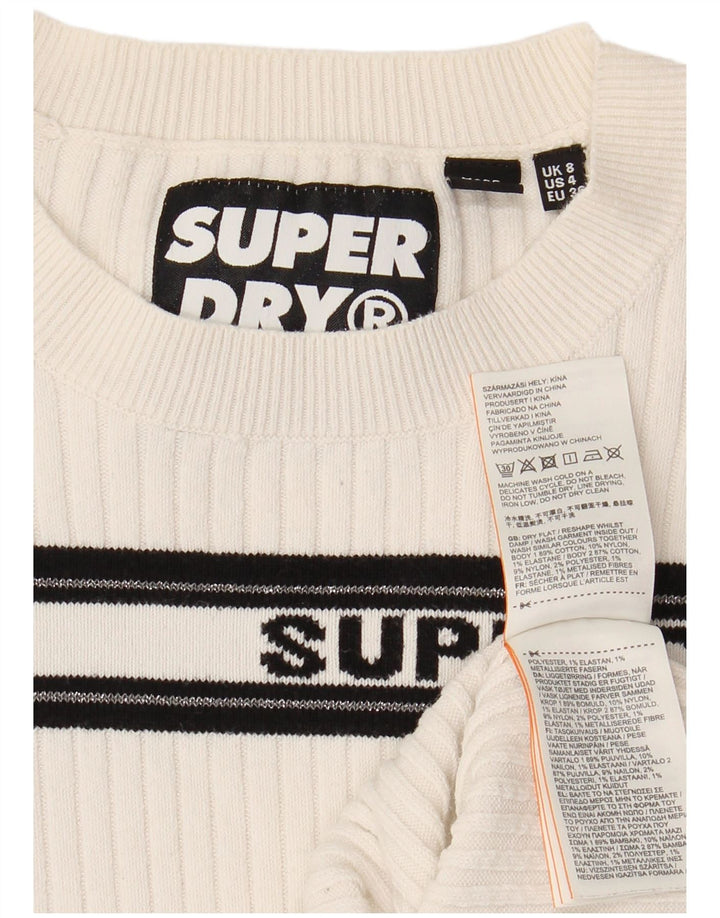 Maglione maglione girocollo con grafica da donna SUPERDRY UK 8 piccolo a righe bianche