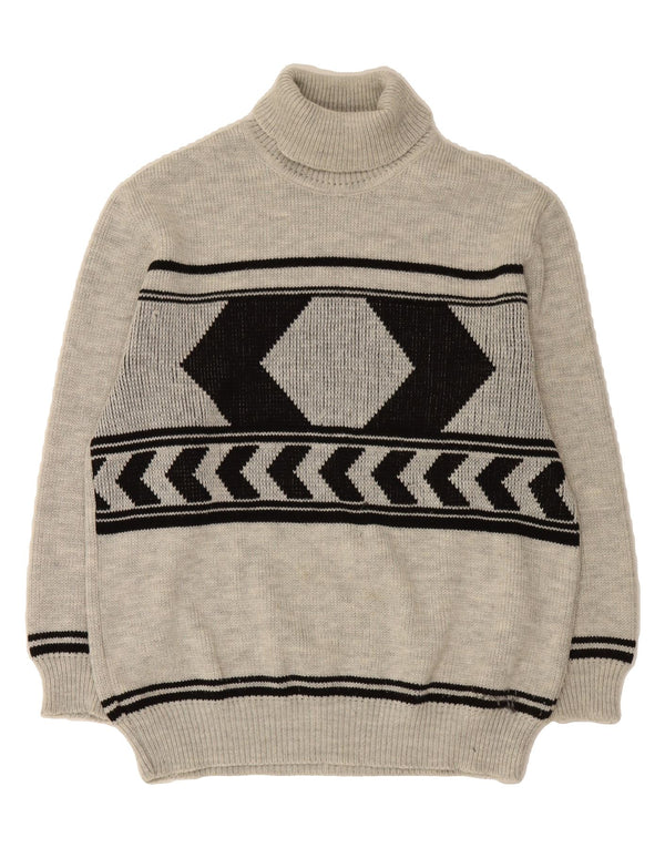 Maglione maglione collo alto da uomo VINTAGE IT 54 XL Acrilico geometrico grigio