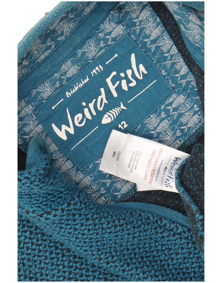 WEIRD FISH Felpa da donna con collo con zip Maglione UK 12 Cotone blu medio