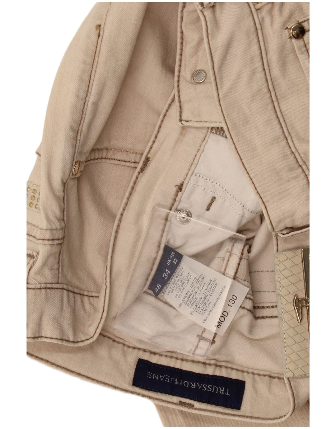 Jeans Dritti Donna Trussardi W32 L32 Cotone Beige