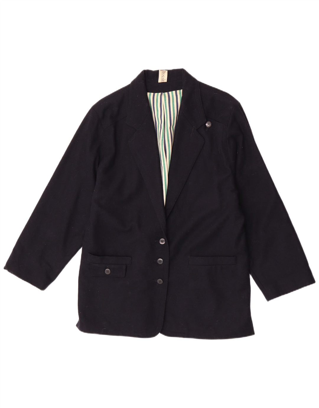 Giacca blazer vintage da donna a 3 bottoni UK 16 grande blu navy