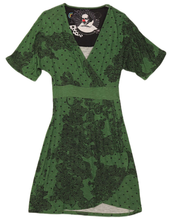 Desigual Womens Graphic A-Line Dress UK 8 Small Green Floral Viscose