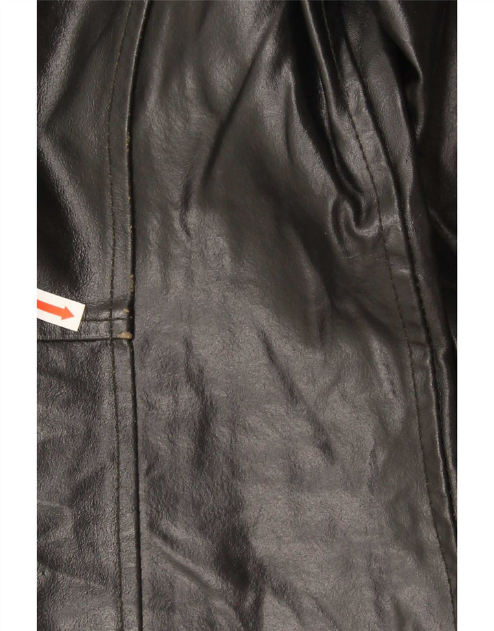 Cappotto in pelle vintage da donna UK 14 medio nero