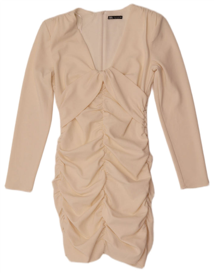 Vestito aderente a maniche lunghe da donna Zara UK 14 Grande poliestere bianco sporco