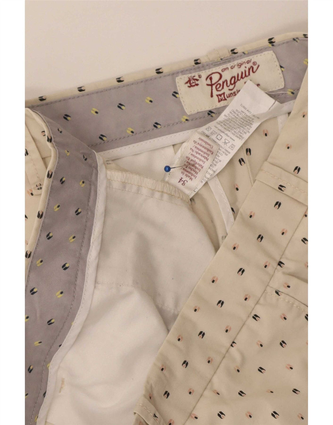 Pantaloncini chino da uomo Penguin W34 grande cotone maculato beige
