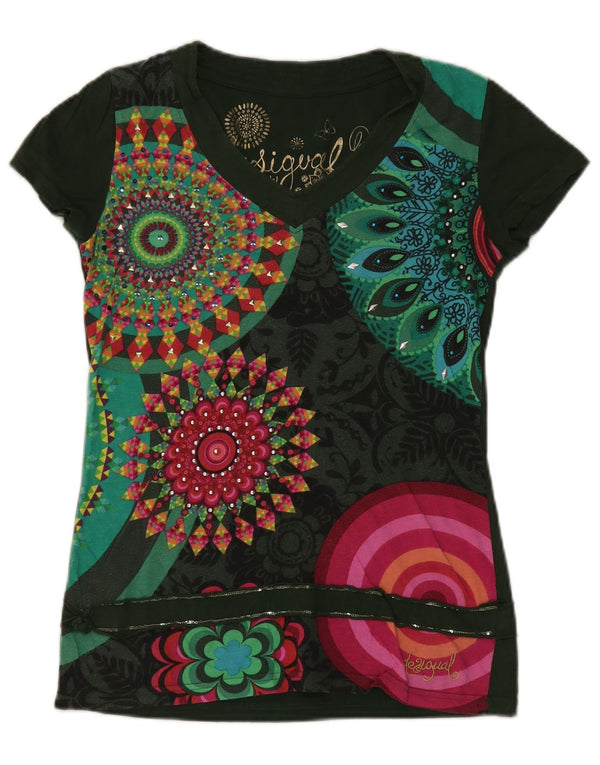 Desigual T-shirt grafica da donna Top UK 12 Medium Green Paisley