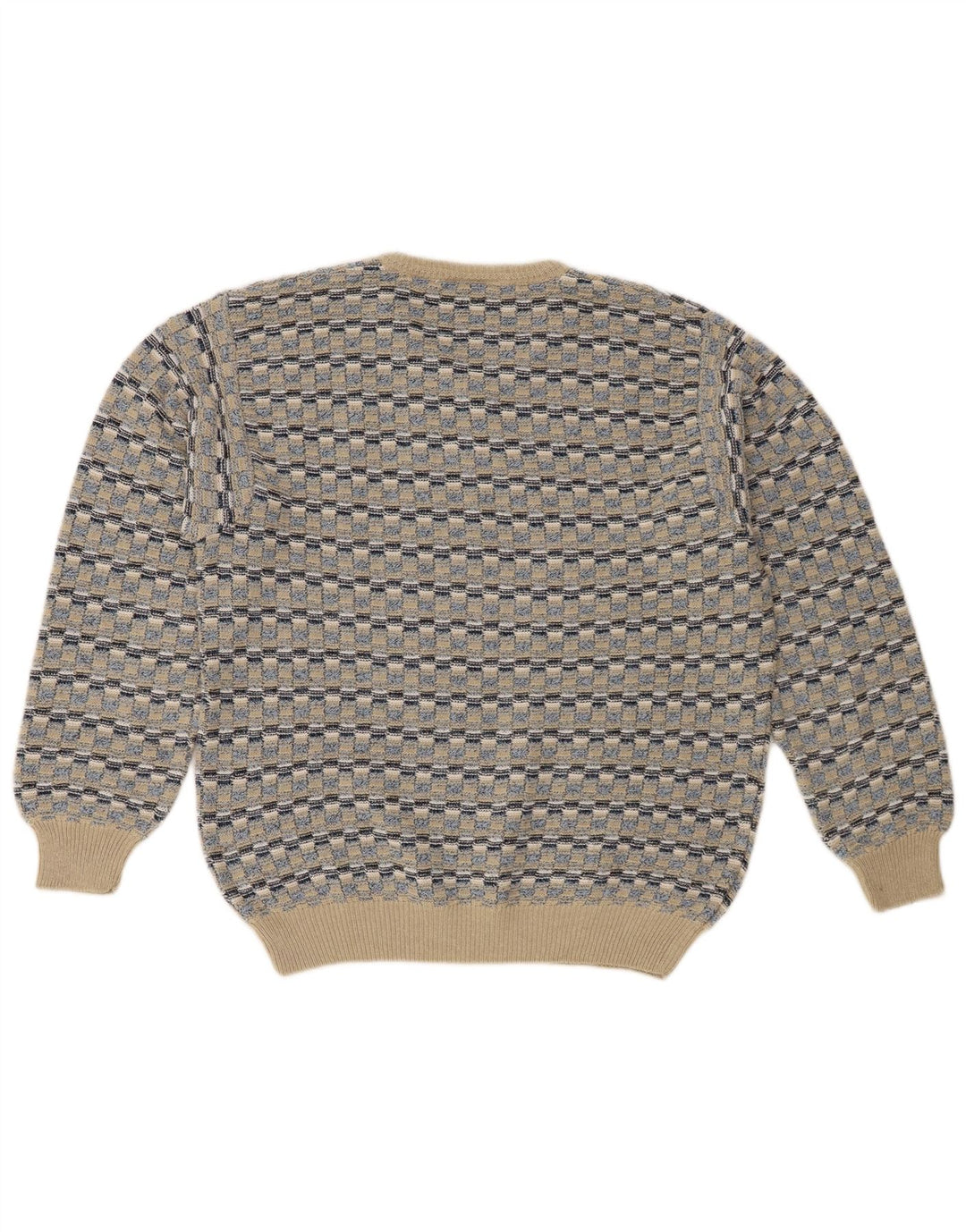 Maglione vintage da uomo con scollo a V IT 48 Cotone geometrico beige medio