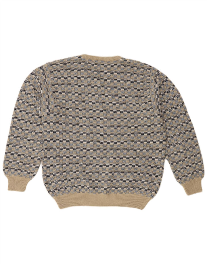 Maglione vintage da uomo con scollo a V IT 48 Cotone geometrico beige medio