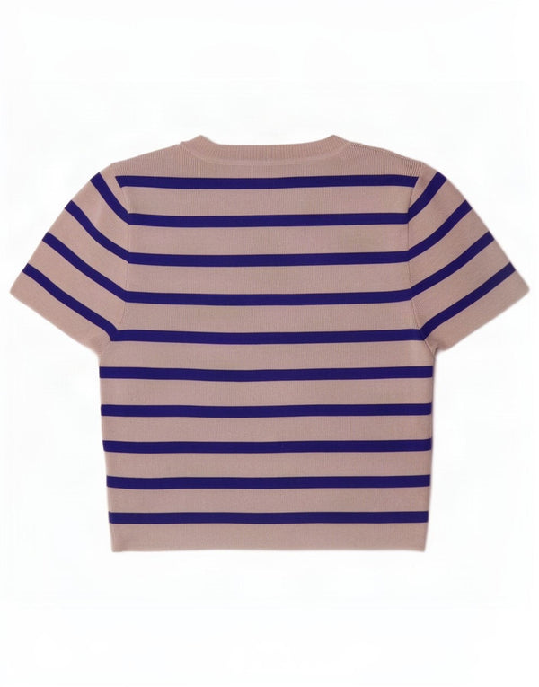 Zara Womens Crop Boat Neck Jumper Sweater UK 12 Medium White Striped