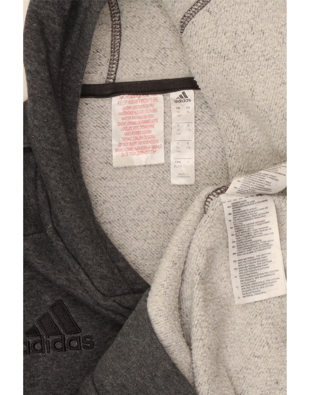 Felpa con cappuccio da ragazzo Adidas 15-16 anni in cotone grigio