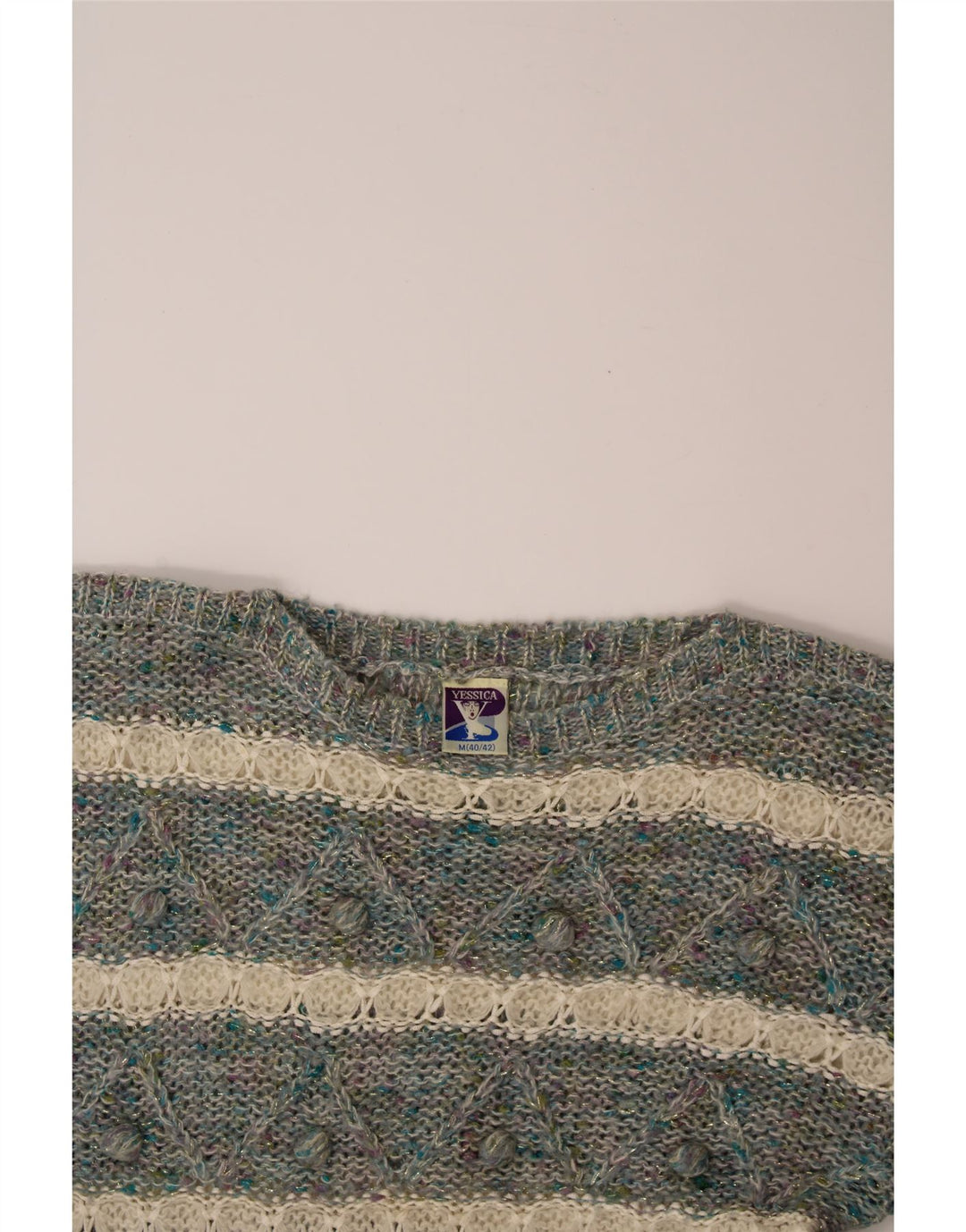 YESSICA Womens Boat Neck Jumper Sweater EU 40/42  Medium Grey Striped Vintage Yessica and Second-Hand Yessica from Messina Hembry 