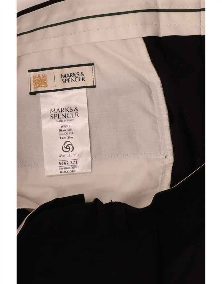 Pantaloni da abito dritti da uomo Marks & Spencer W34 L31 poliestere nero