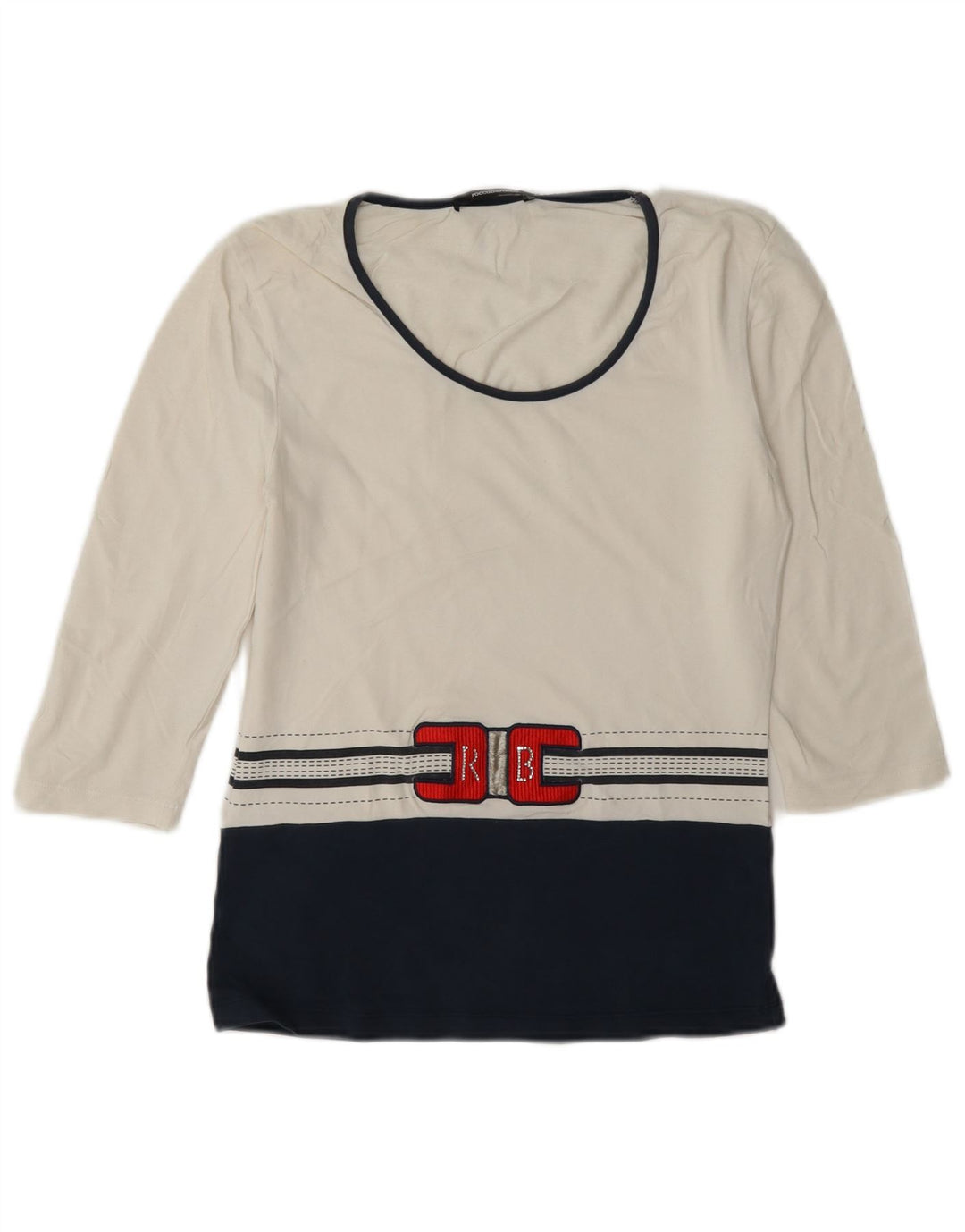 Roccobarocco Top grafico da donna manica 3/4 IT 42 Medium White Colourblock