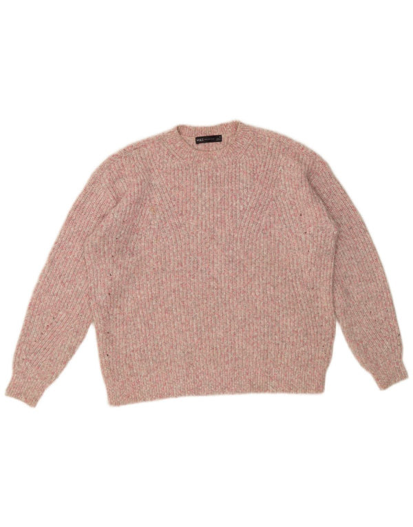 Maglione maglione girocollo da donna Marks & Spencer UK 14 rosa medio chiazzato