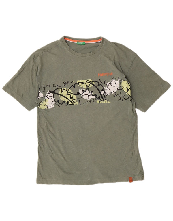 T-shirt grafica da bambino Benetton Top 13-14 anni 3XL cotone kaki