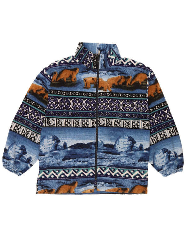 Giacca in pile vintage da uomo con motivo astratto UK 38 blu medio retrò