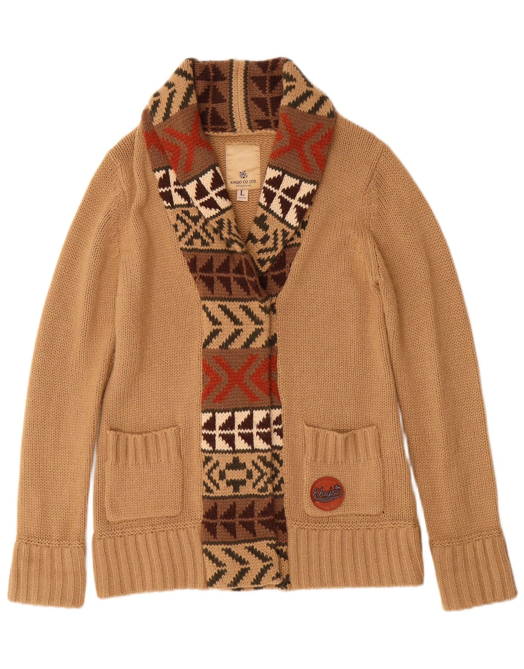 Maglione cardigan da donna KHUJO UK 16 Grande acrilico geometrico beige