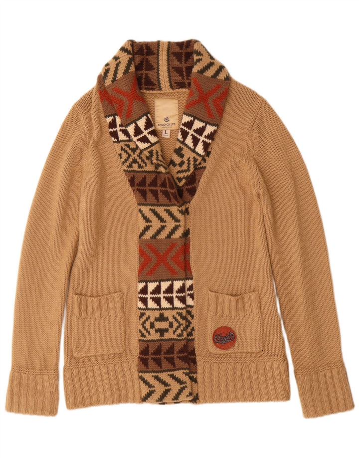 Maglione cardigan da donna KHUJO UK 16 Grande acrilico geometrico beige