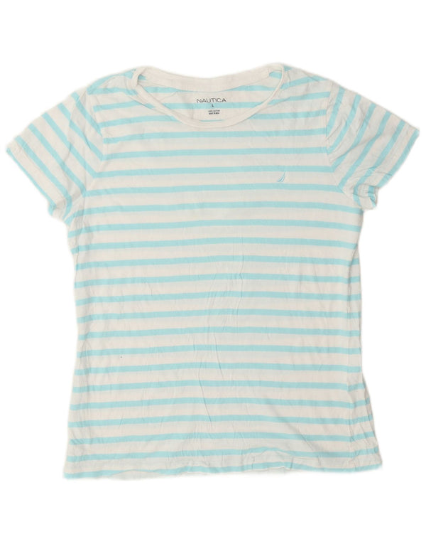 T-shirt da donna Nautica Top UK 16 cotone a righe grandi bianche