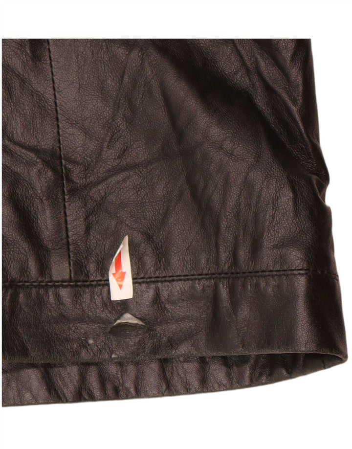 Giacca in pelle con cappuccio da donna vintage IT 46 grande in pelle nera