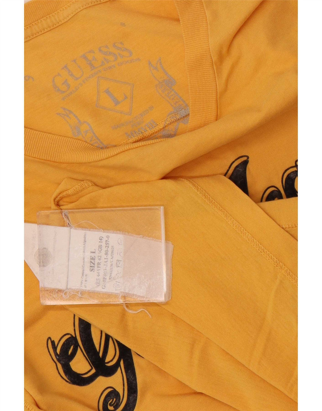 Guess Top grafico da uomo a maniche lunghe in cotone giallo grande