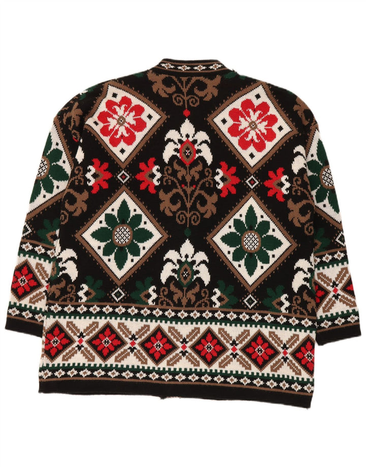 Maglione cardigan oversize da donna BELLISIMO UK 16 Large Black Fair Isle