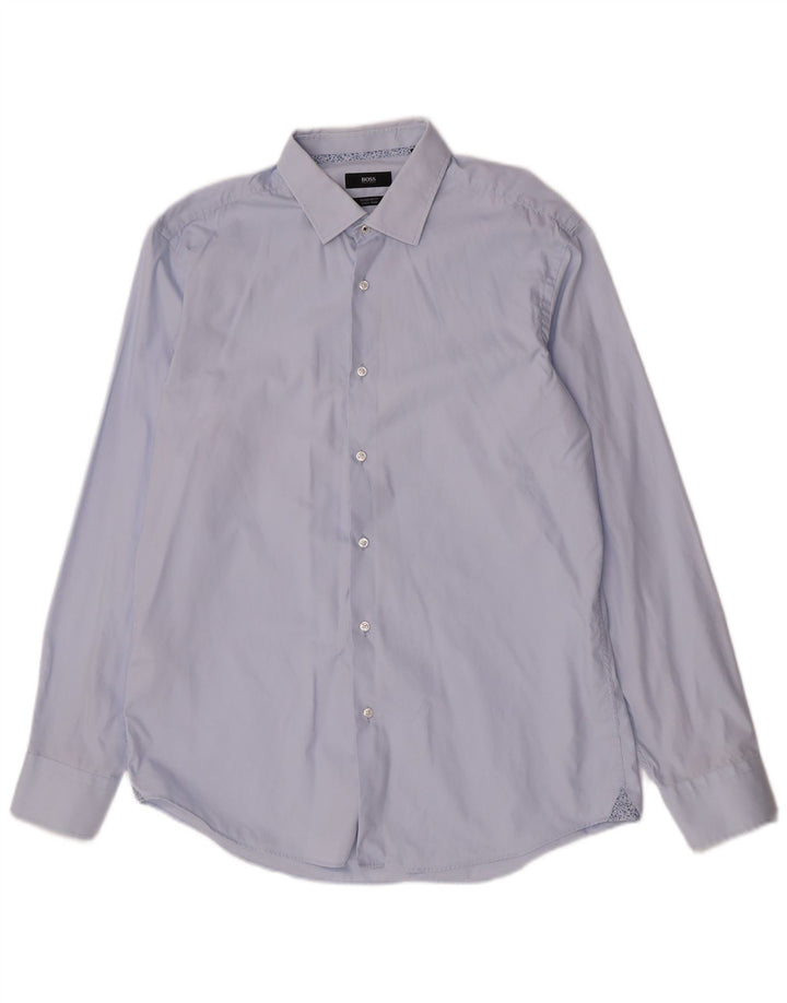 Camicia da uomo vestibilità regolare Hugo Boss taglia 42 16 1/2 grande cotone blu