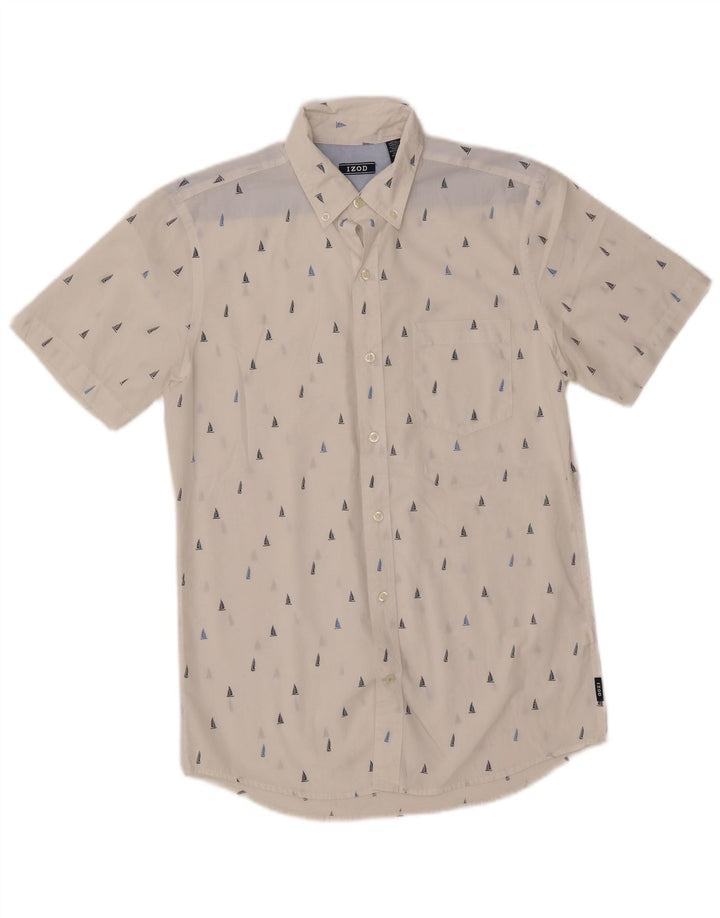 Camicia a maniche corte da uomo con motivo astratto IZOD piccola in cotone bianco