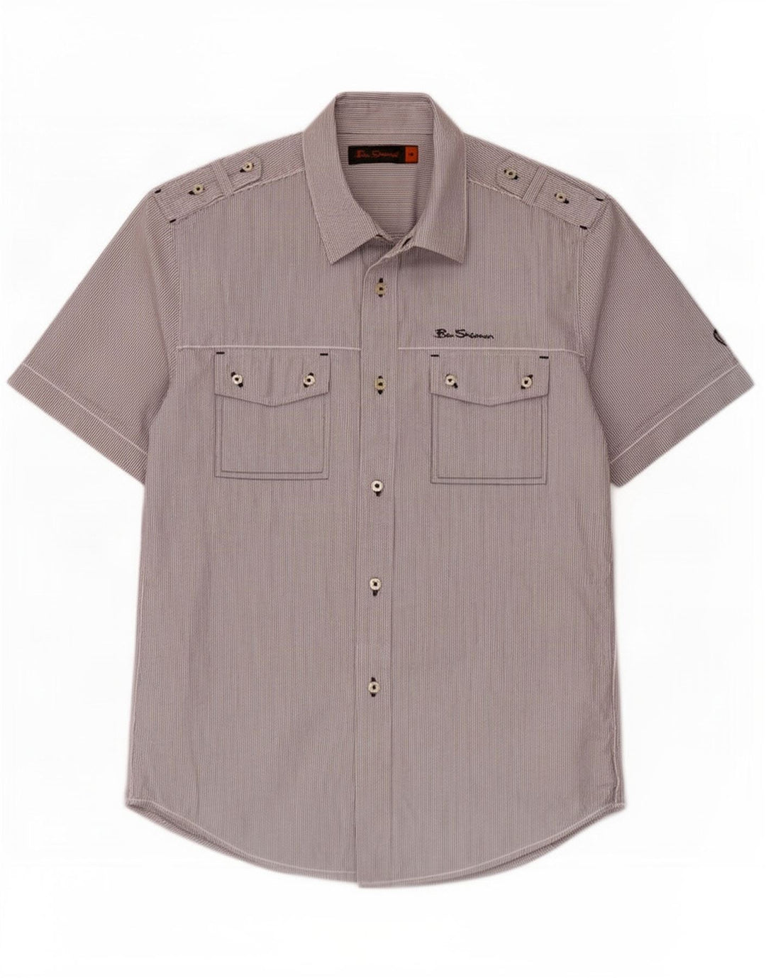 Camicia militare a maniche corte da uomo Ben Sherman in cotone a righe grigio medio