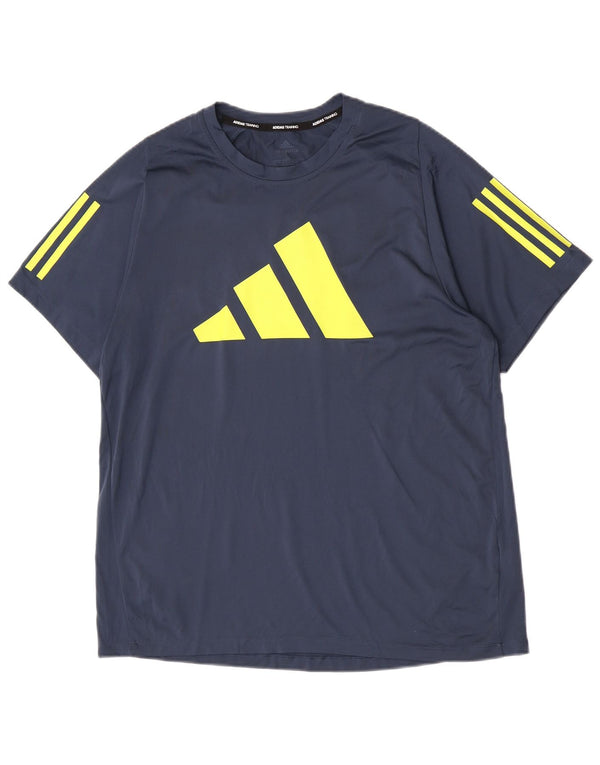 Adidas - T-shirt grafica regolare da uomo, top grande, color block blu navy
