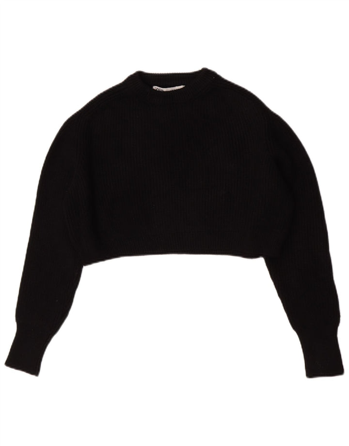 Maglione corto girocollo oversize da donna Zara UK 10 piccolo nero