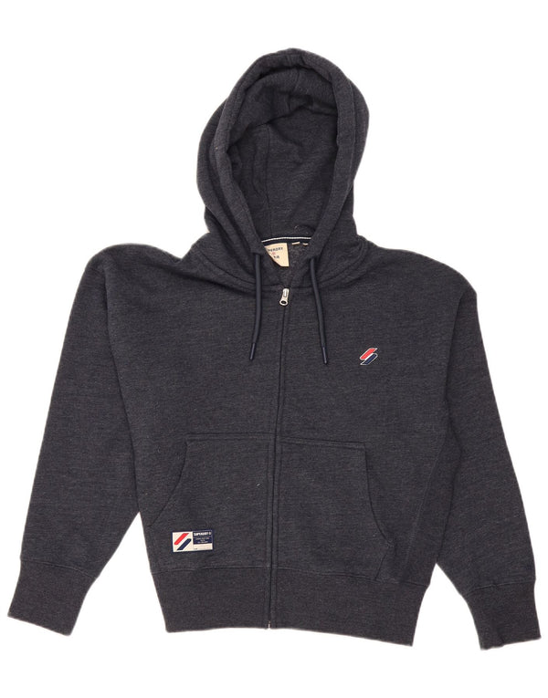 Superdry Womens Oversized Zip Hoodie Sweater UK 14 Large Navy Blue Cotton