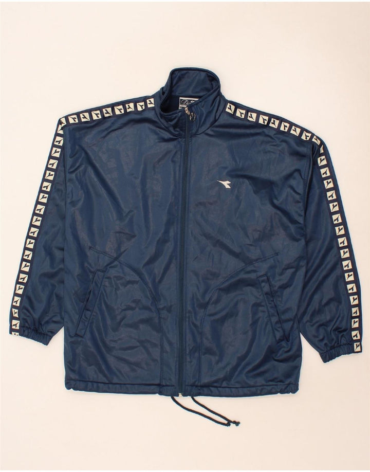 DIADORA Womens Oversized Tracksuit Top Jacket UK 14 Large Navy Blue Vintage Diadora and Second-Hand Diadora from Messina Hembry 