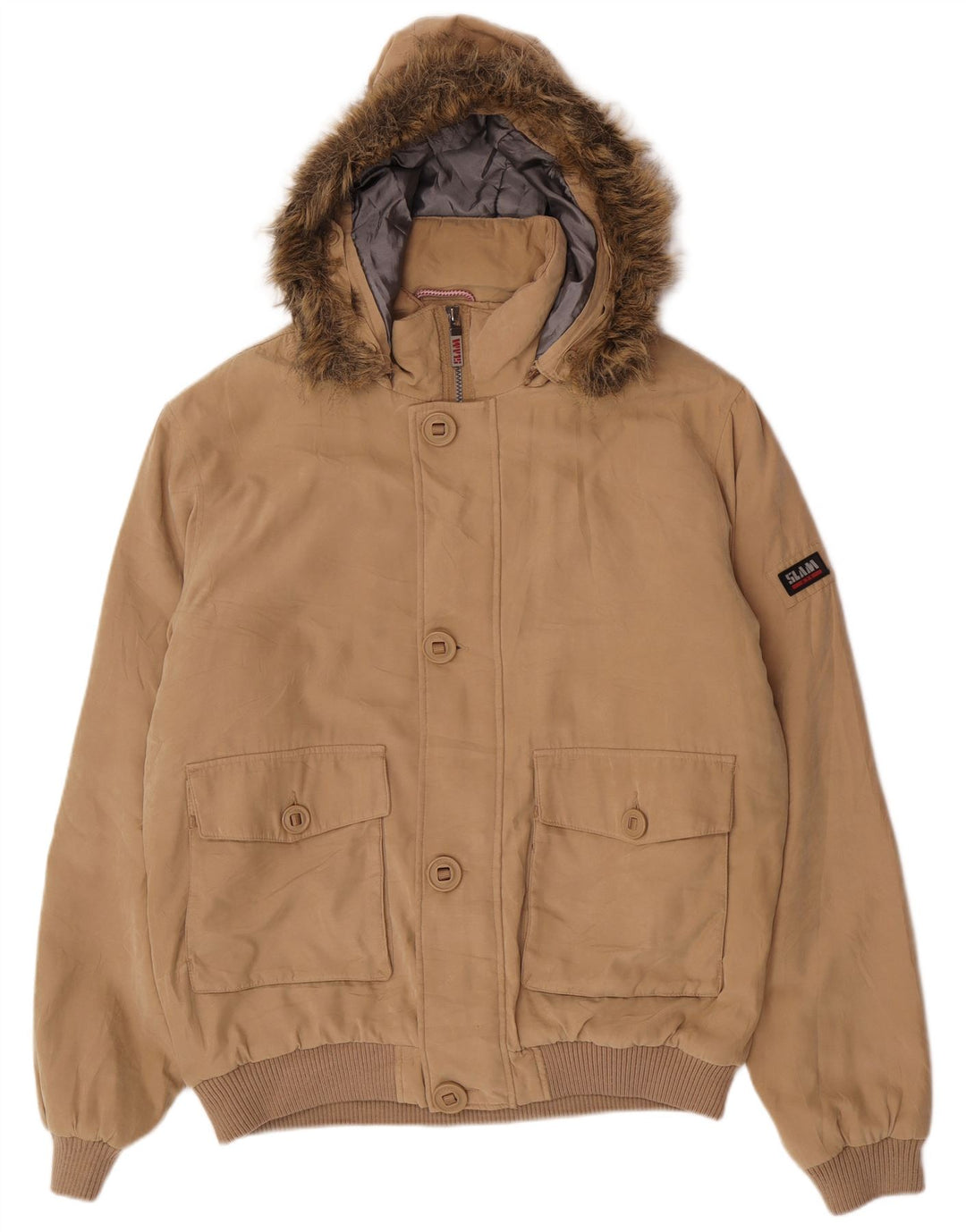 Giacca a vento bomber con cappuccio da uomo Slam UK 42 XL Poliestere beige