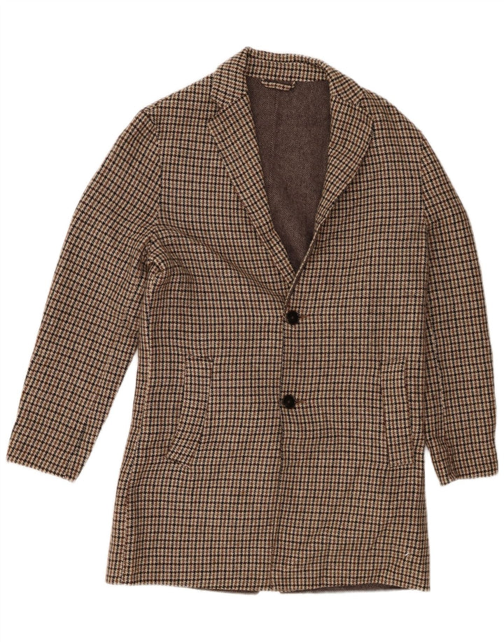 Cappotto da uomo Zara UK 36 piccolo marrone pied de poule in poliestere
