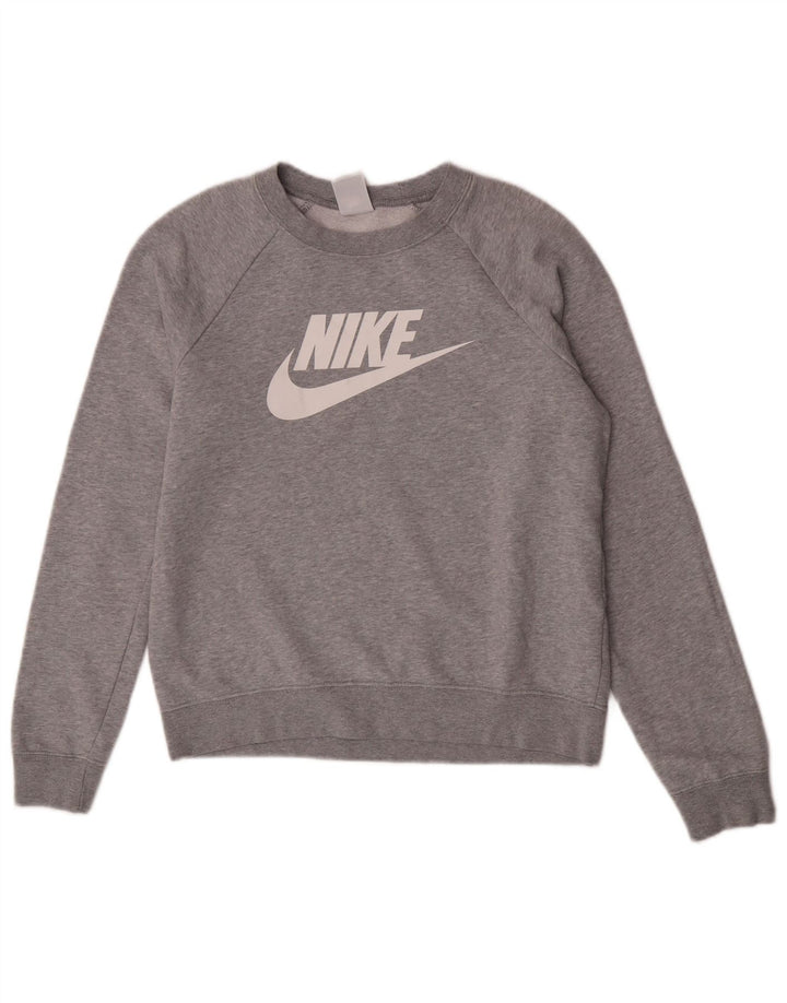 Felpa con grafica Nike da donna, maglione UK 10, piccolo cotone grigio screziato