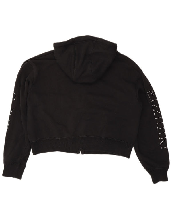 Felpa con cappuccio e zip grafica corta oversize da donna Nike UK 6 XS cotone nero