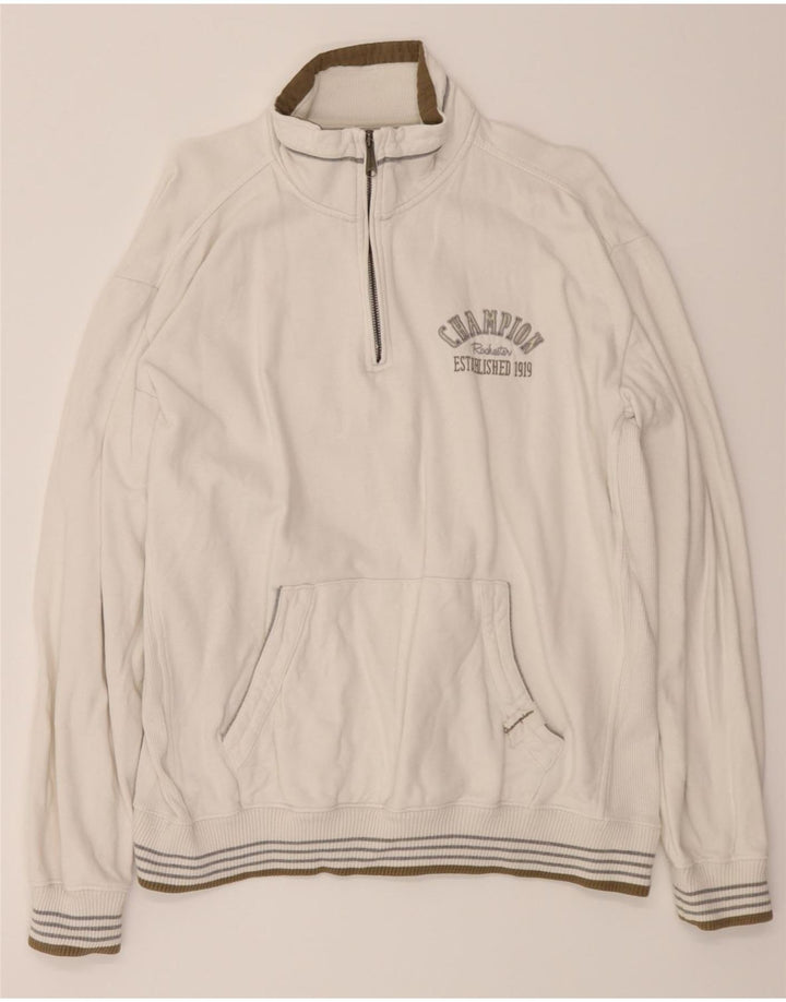 CHAMPION Mens Rochester Graphic Zip Neck Sweatshirt Jumper 2XL White Vintage Champion and Second-Hand Champion from Messina Hembry 