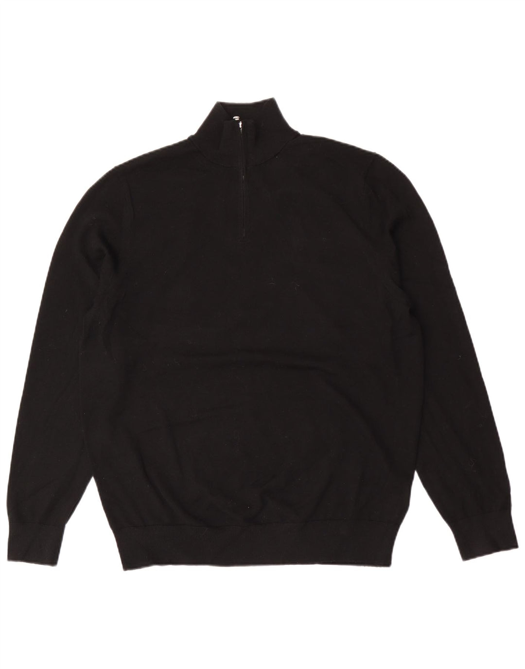 Maglione da uomo con zip e collo autografo, grande, in lana merino nera