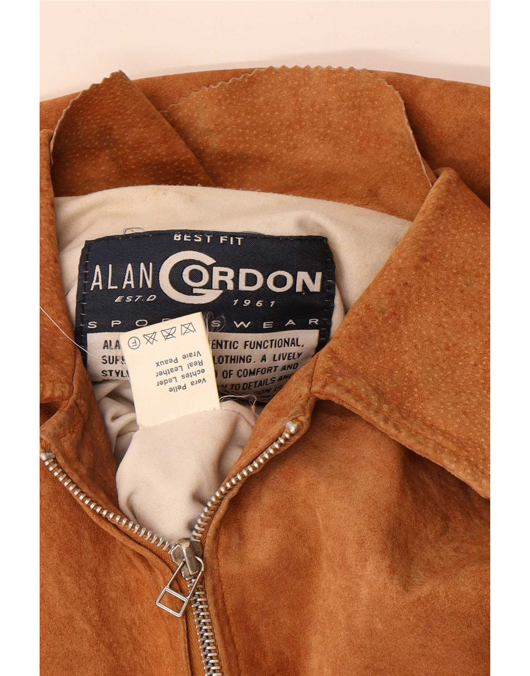 Giubbotto bomber in pelle scamosciata da donna Alan Gordon UK 14 grande pelle beige