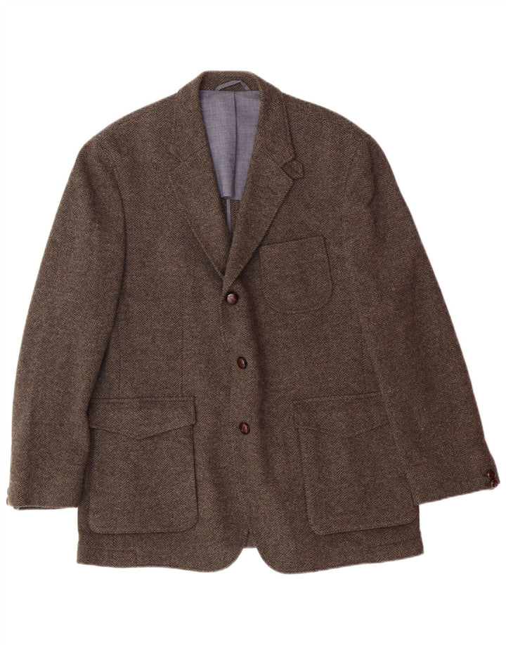 Giacca blazer da uomo a 3 bottoni HACKETT UK 44 XL lana a spina di pesce marrone