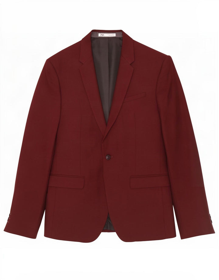 Giacca blazer da uomo a 1 bottone Zara EU 54 XL poliestere bordeaux
