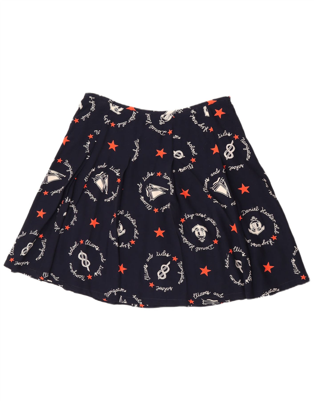 Gonna a trapezio con grafica vintage da donna W30 medio blu navy geometrico