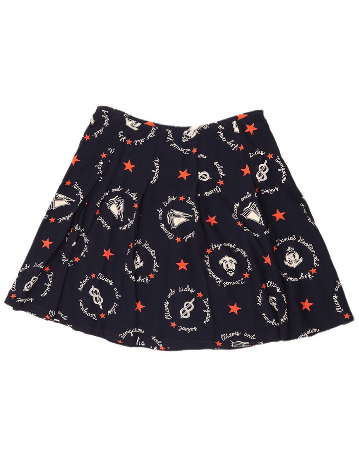 Gonna a trapezio con grafica vintage da donna W30 medio blu navy geometrico