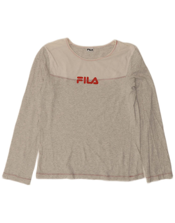 Top grafico da donna FILA manica lunga UK 12 Grigio medio chiazzato