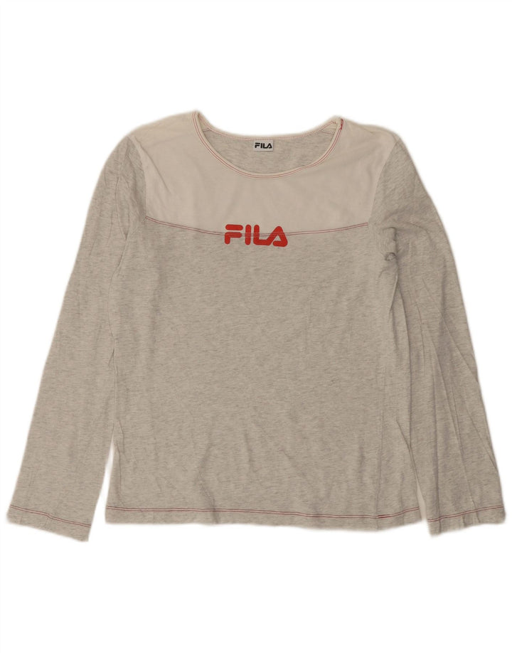 Top grafico da donna FILA manica lunga UK 12 Grigio medio chiazzato
