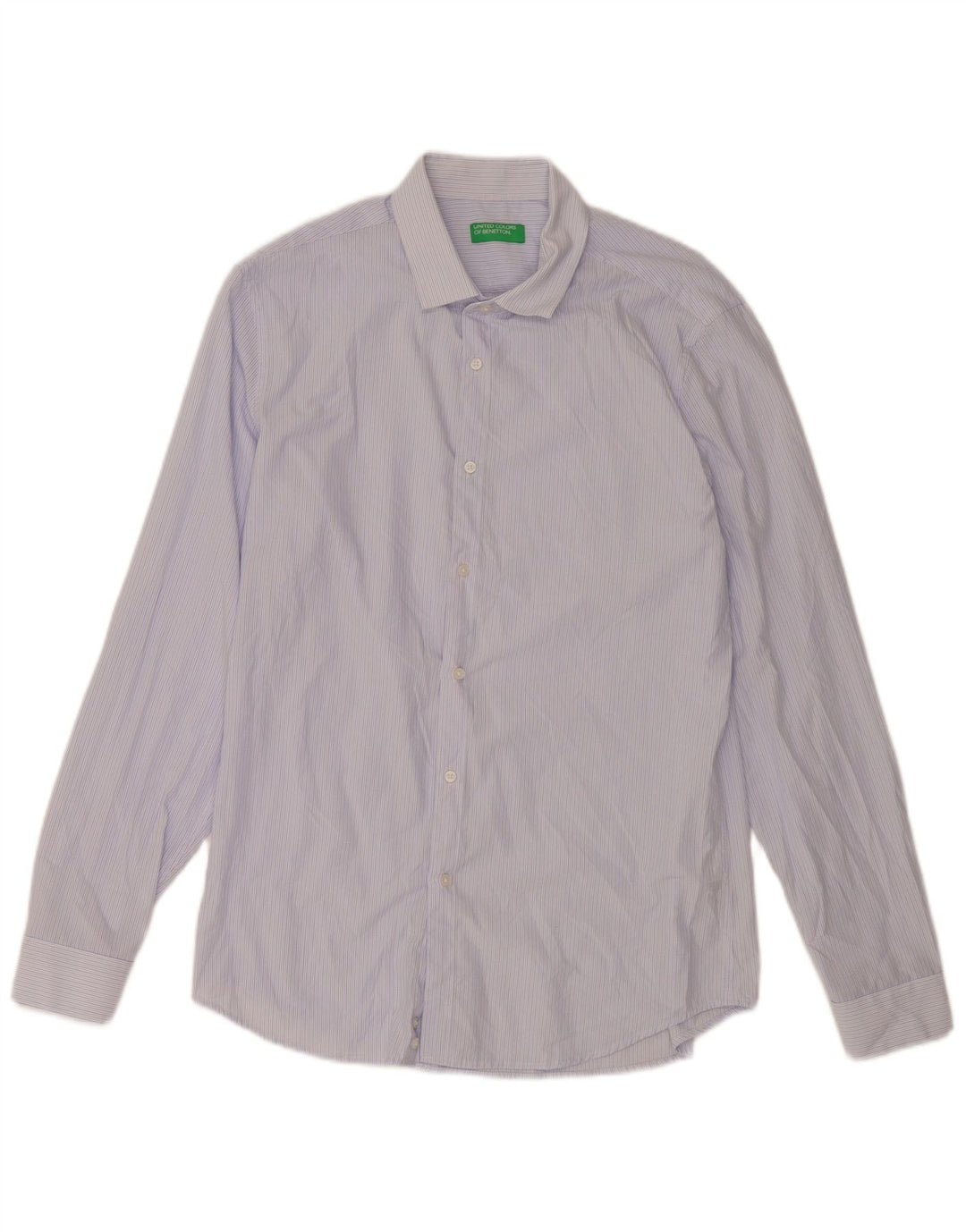 Camicia Uomo Benetton Large Gessata Blu In Viscosa