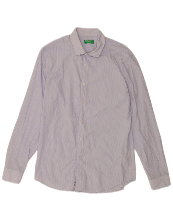 Camicia Uomo Benetton Large Gessata Blu In Viscosa